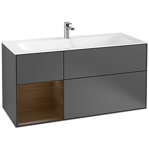 Villeroy und Boch Finion Waschtischunterschrank F060GNGK 119,6x59,1cm, Regal links Walnut veneer, Anthracite matt