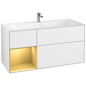 Villeroy et Boch Finion Villeroy et Boch F060HFGF 119,6x59,1cm, étagère gauche or mat, laqué blanc brillant