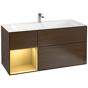 Villeroy und Boch Finion Waschtischunterschrank F060HFGN 119,6x59,1cm, Regal links Gold matt, Walnut veneer
