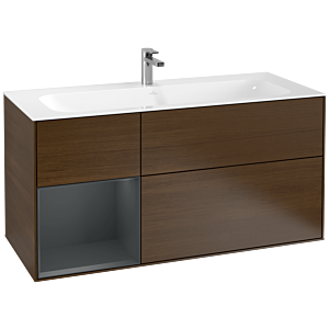 Villeroy und Boch Finion Waschtischunterschrank F060HGGN 119,6x59,1cm, Regal links Midnight Blue Matt Lacquer, Walnut veneer