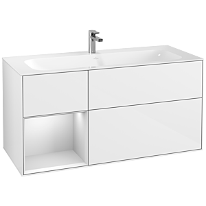 Villeroy et Boch Finion Villeroy et Boch F060MTGF 119,6x59,1cm, étagère gauche laqué blanc mat, laqué blanc brillant