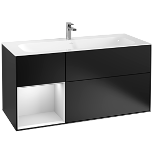 Villeroy et Boch Finion Villeroy et Boch F060MTPD 119,6x59,1cm, étagère gauche laqué blanc mat, laqué noir mat
