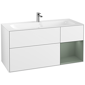 Villeroy und Boch Finion Waschtischunterschrank F070GMGF 119,6x59,1cm, Regal rechts Olive Matt Lacquer, Glossy white lacquer
