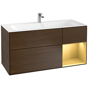 Villeroy und Boch Finion Waschtischunterschrank F070HFGN 119,6x59,1cm, Regal rechts Gold matt, Walnut veneer