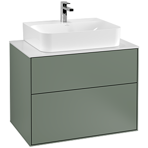 Villeroy und Boch Finion Waschtischunterschrank F09100GM 80x60,3x50,1cm, Abdeckplatte white matt, Olive Matt Lacquer