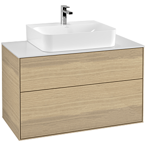 Villeroy und Boch Finion Waschtischunterschrank F10100PC 100x60,3x50,1cm, Abdeckplatte white matt, Oak Veneer