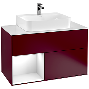 Villeroy et Boch Finion Villeroy et Boch F111GFHB 100cm, plaque de finition noir mat, étagère gauche laqué blanc brillant, Peony Matt