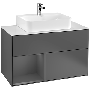 Villeroy und Boch Finion Waschtischunterschrank F111GKGK 100cm, Abdeckplatte black matt, Regal links Anthracite matt, Anthracite matt