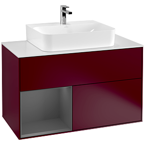 Villeroy et Boch Finion Villeroy et Boch F111GKHB 100cm, plaque de finition noir mat, étagère gauche anthracite mat, Peony Matt
