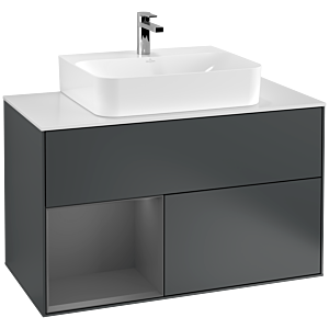 Villeroy et Boch Finion Villeroy et Boch F111GKHG 100cm, plaque de finition noir mat, étagère gauche anthracite mat, Midnight Blue Matt Lacquer