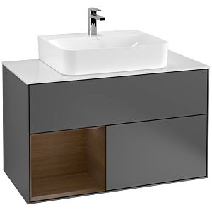 Villeroy et Boch Finion Villeroy et Boch F111GNGK 100cm, plaque de finition noir mat, étagère gauche placage noyer, anthracite mat