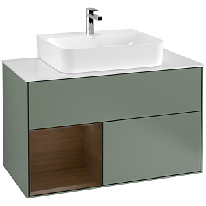 Villeroy et Boch Finion Villeroy et Boch F111GNGM 100cm, plaque de finition noir mat, étagère gauche placage Olive Matt Lacquer , Olive Matt Lacquer