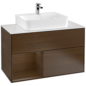 Villeroy et Boch Finion Villeroy et Boch F111GNGN 100cm, plaque de finition noir mat, étagère gauche placage noyer, placage noyer