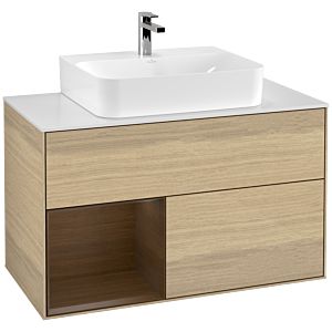 Villeroy et Boch Finion Villeroy et Boch F111GNPC 100cm, plaque de finition noir mat, étagère gauche placage noyer, Oak Veneer