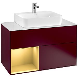 Villeroy et Boch Finion Villeroy et Boch F111HFHB 100cm, plaque de finition noir mat, étagère gauche or mat, Peony Matt