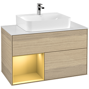Villeroy et Boch Finion Villeroy et Boch F111HFPC 100cm, plaque de finition noir mat, étagère gauche or mat, Oak Veneer