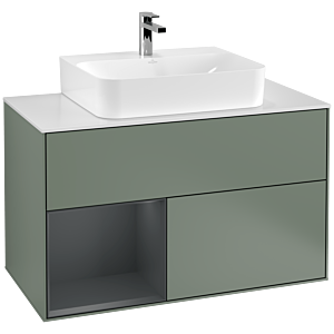Villeroy et Boch Finion Villeroy et Boch F111HGGM 100cm, plaque de finition noir mat, étagère gauche Midnight Blue Matt Lacquer , Olive Matt Lacquer