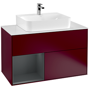 Villeroy et Boch Finion Villeroy et Boch F111HGHB 100cm, plaque de finition noir mat, étagère gauche Midnight Blue Matt Lacquer , Peony Matt