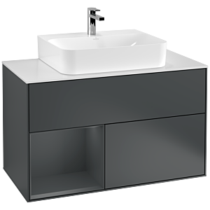 Villeroy et Boch Finion Villeroy et Boch F111HGHG 100cm, plaque de finition noir mat, étagère gauche Midnight Blue Matt Lacquer , Midnight Blue Matt Lacquer