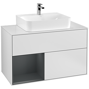 Villeroy et Boch Finion Villeroy et Boch F111HGMT 100cm, plaque de finition noir mat, étagère gauche Midnight Blue Matt Lacquer , laqué blanc mat