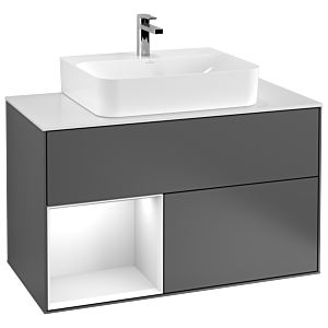 Villeroy and Boch Finion Villeroy and Boch Finion F111MTGK 100cm, cover plate black matt, shelf left white matt lacquer, anthracite matt