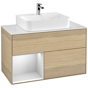 Villeroy et Boch Finion Villeroy et Boch F111MTPC 100cm, plaque de finition noir mat, étagère gauche laqué blanc mat, Oak Veneer