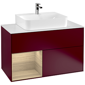 Villeroy et Boch Finion Villeroy et Boch F111PCHB 100cm, plaque de finition noir mat, étagère gauche Oak Veneer , Peony Matt
