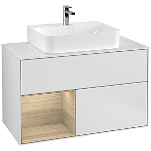 Villeroy et Boch Finion Villeroy et Boch F111PCMT 100cm, plaque de finition noir mat, étagère gauche Oak Veneer , laqué blanc mat