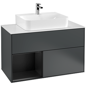Villeroy et Boch Finion Villeroy et Boch F111PDHG 100cm, plaque de finition noir mat, étagère gauche laqué noir mat, Midnight Blue Matt Lacquer