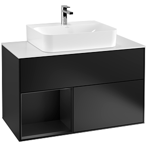Villeroy et Boch Finion Villeroy et Boch F111PDPD 100cm, plaque de finition noir mat, étagère à gauche laqué noir mat, laqué noir mat