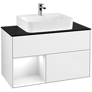 Villeroy et Boch Finion Villeroy et Boch F112GFGF 100cm, plaque de finition blanc mat, étagère gauche laqué blanc brillant, laqué blanc brillant