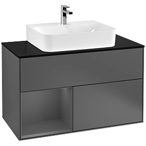 Villeroy und Boch Finion Waschtischunterschrank F112GKGK 100cm, Abdeckplatte white matt, Regal links Anthracite matt, Anthracite matt