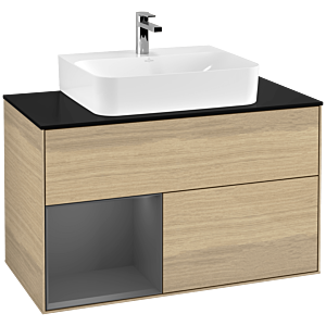 Villeroy et Boch Finion Villeroy et Boch F112GKPC 100cm, plaque de finition blanc mat, étagère gauche anthracite mat, Oak Veneer