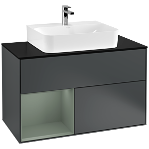 Villeroy et Boch Finion Villeroy et Boch F112GMHG 100cm, plaque de finition blanc mat, étagère gauche Olive Matt Lacquer , Midnight Blue Matt Lacquer