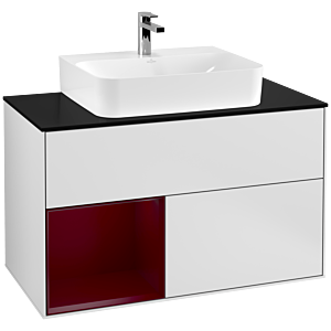 Villeroy et Boch Finion Villeroy et Boch F112HBMT 100cm, plaque de recouvrement blanc mat, étagère gauche Peony , laqué blanc mat