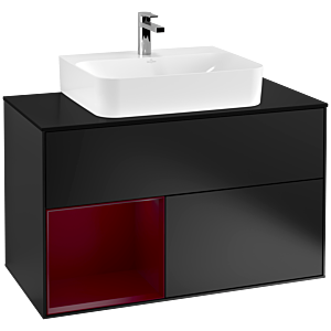 Villeroy et Boch Finion Villeroy et Boch F112HBPD 100cm, couvercle blanc mat, étagère gauche Peony , laqué noir mat