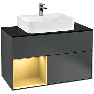 Villeroy et Boch Finion Villeroy et Boch F112HFHG 100cm, couvercle blanc mat, étagère gauche or mat, Midnight Blue Matt Lacquer