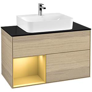 Villeroy et Boch Finion Villeroy et Boch F112HFPC 100cm, plaque de recouvrement blanc mat, étagère gauche or mat, Oak Veneer