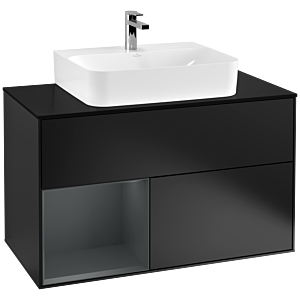 Villeroy et Boch Finion Villeroy et Boch F112HGPD 100cm, plaque de recouvrement blanc mat, étagère gauche Midnight Blue Matt Lacquer , laqué noir mat
