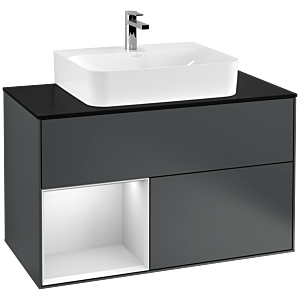 Villeroy et Boch Finion Villeroy et Boch F112MTHG 100cm, plaque de finition blanc mat, étagère gauche laqué blanc mat, Midnight Blue Matt Lacquer