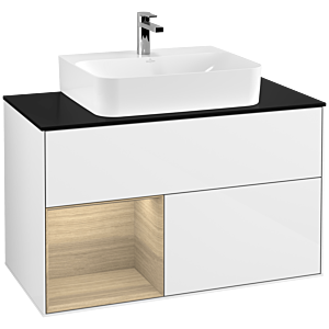 Villeroy et Boch Finion Villeroy et Boch F112PCGF 100cm, plaque de finition blanc mat, étagère gauche Oak Veneer , laqué blanc brillant