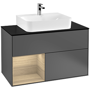 Villeroy und Boch Finion Waschtischunterschrank F112PCGK 100cm, Abdeckplatte white matt, Regal links Oak Veneer, Anthracite matt