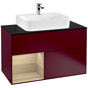 Villeroy und Boch Finion Waschtischunterschrank F112PCHB 100cm, Abdeckplatte white matt, Regal links Oak Veneer, Peony Matt