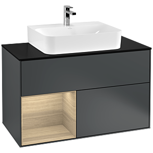 Villeroy et Boch Finion Villeroy et Boch F112PCHG 100cm, plaque de finition blanc mat, étagère gauche Oak Veneer , Midnight Blue Matt Lacquer