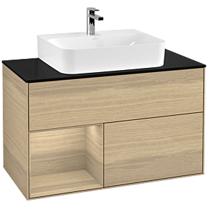 Villeroy et Boch Finion Villeroy et Boch F112PCPC 100cm, plaque de recouvrement blanc mat, étagère gauche Oak Veneer , Oak Veneer