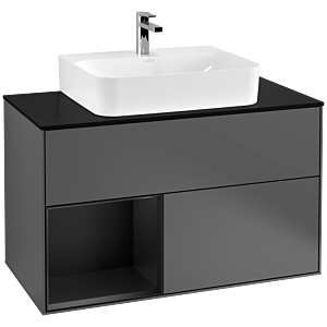 Villeroy et Boch Finion Villeroy et Boch F112PDGK 100cm, plaque de recouvrement blanc mat, étagère gauche laqué noir mat, anthracite mat