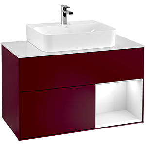 Villeroy et Boch Finion Villeroy et Boch F121GFHB 100cm, plaque de finition blanc mat, étagère à droite Laque blanc brillant, Peony Matt