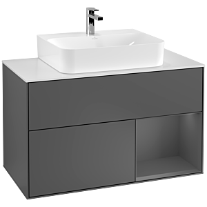 Villeroy und Boch Finion Waschtischunterschrank F121GKGK 100cm, Abdeckplatte weiß matt, Regal rechts Anthracite matt, Anthracite matt