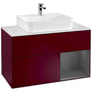 Villeroy und Boch Finion Waschtischunterschrank F121GKHB 100cm, Abdeckplatte weiß matt, Regal rechts Anthracite matt, Peony Matt