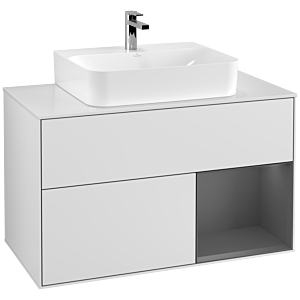 Villeroy et Boch Finion Villeroy et Boch F121GKMT 100cm, plaque de finition blanc mat, étagère à droite anthracite mat, laqué blanc mat